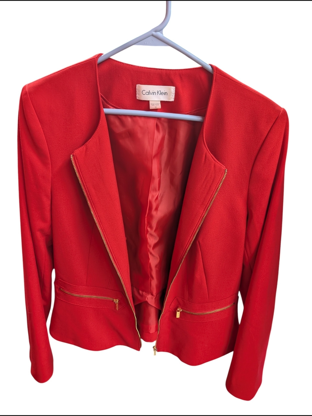 Calvin Klein Red Zip-Front Blazer Jacket